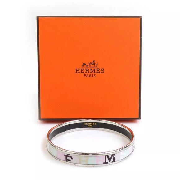 Auth HERMES Cloisonne Bangle Bracelet Silver/Multicolor Metal/Enamel - Picture 1 of 14